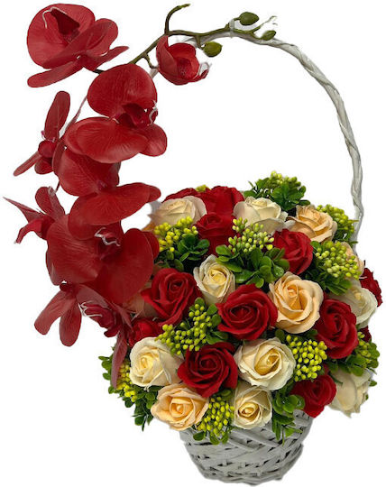 Royal Orchid Basket Soap Roses Accessorized Decorative Artificial Flowers And Plants Red Cream Green