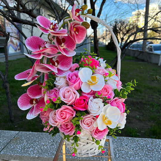Royal Orchid Basket Orchid Soap Roses Accessorized Decorative Artificial Flowers And Plants Pink White Fuchsia