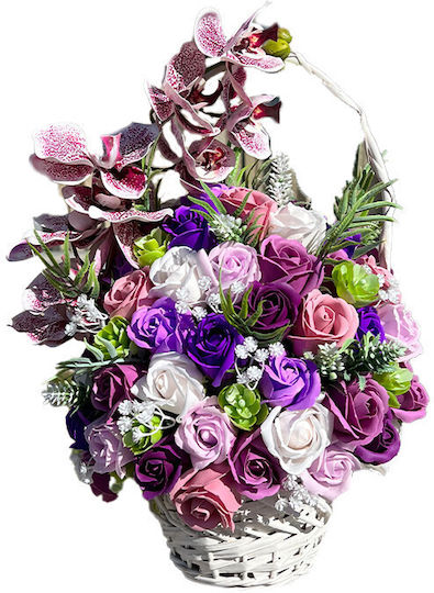 Coș Regal Orhidee Trandafiri De Săpun Accesorizați Flori Și Plante Artificiale Mov Alb Liliac Coș Regal Orhidee Trandafiri De Săpun Accesorizați Flori Și Plante Artificiale Mov Alb Liliac