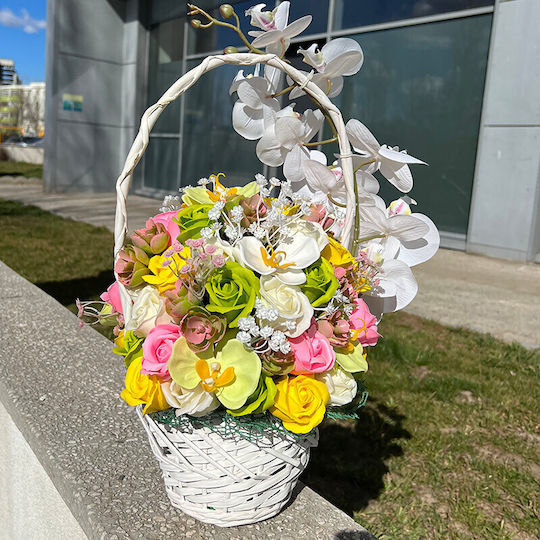 Royal Orchid Basket Soap Roses Orchids Decorated Artificial Flowers Plants Yellow Green White