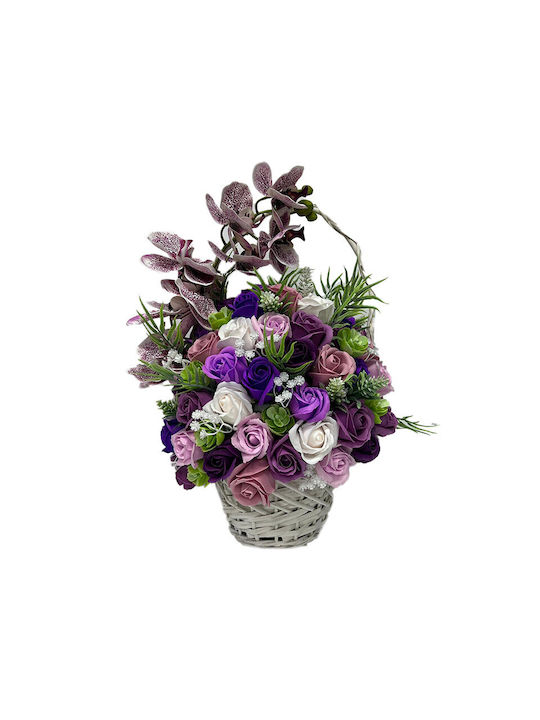 Coș Regal Orhidee Trandafiri De Săpun Accesorizați Flori Și Plante Artificiale Mov Alb Liliac