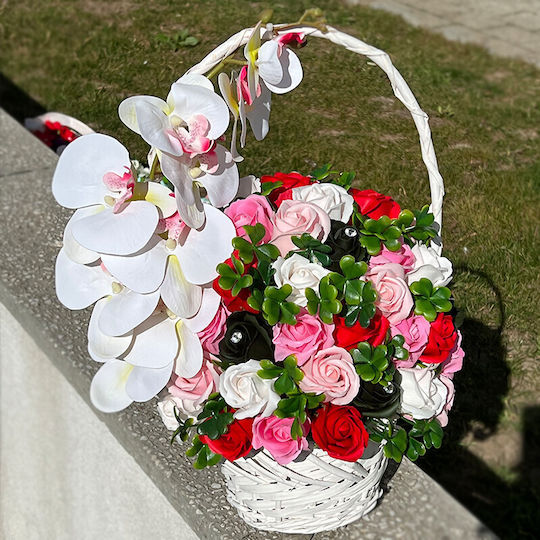 Royal Orchid Basket Soap Roses Accessorized Artificial Flowers Plants Red Pink Green