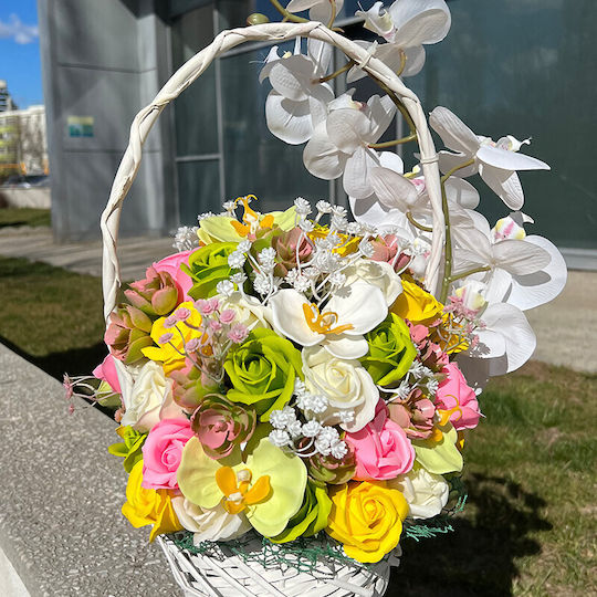 Royal Orchid Basket Soap Roses Orchids Decorated Artificial Flowers Plants Yellow Green White