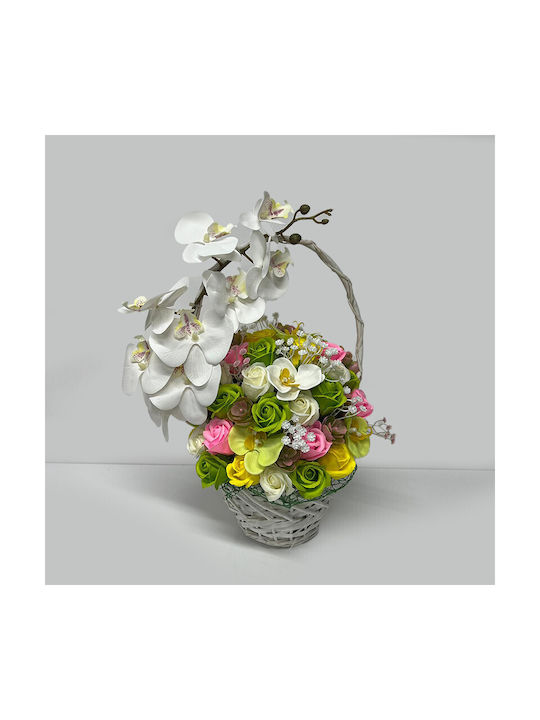 Coș Royal Orchid Trandafiri Săpun Orhidee Decorate Flori și Plante Artificiale Galbene Verzi Albe