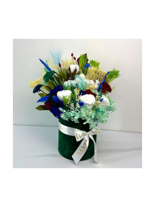 Infinity Floral Arrangement In A Round Velvet Box Natural Cryogenically Preserved Flowers Dried Preserved Plants 43 Cm