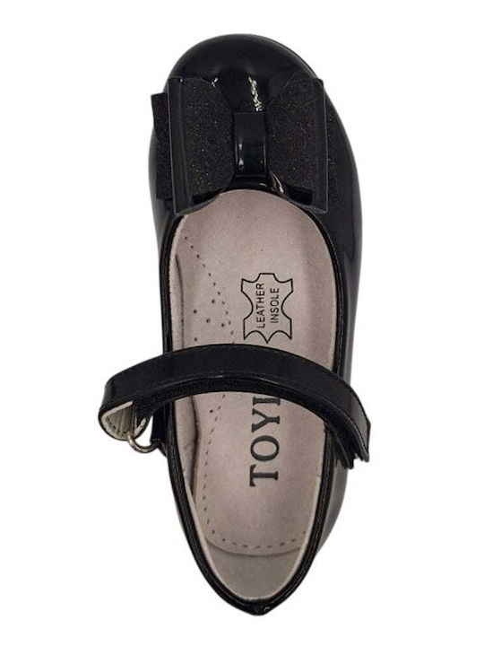 Kids Anatomic Leather Ballerinas with Hoop & Loop Closure Black