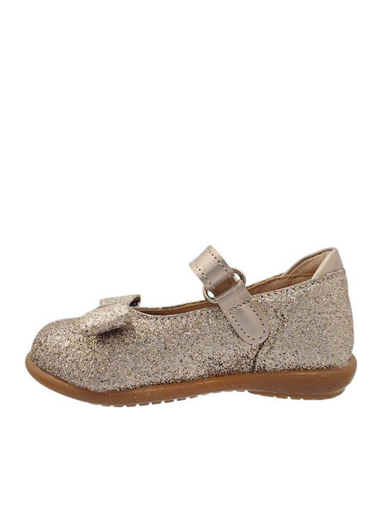Kids Anatomic Leather Ballerinas with Hoop & Loop Closure Gold