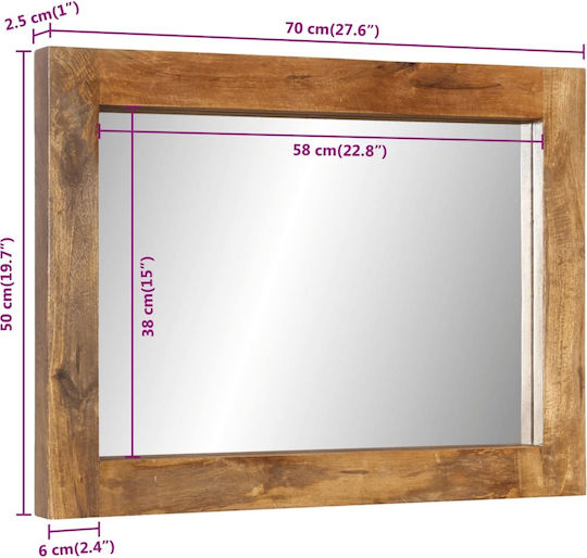 vidaXL Wall Mirror with Brown Wooden Frame 70x50cm 1pcs