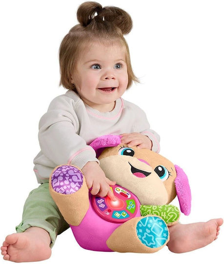 Fisher Price Animăluț Laugh and Learn Cățeluș Interactiv cu Urechi Roz din Țesătură cu Muzică și Sunete pentru 6+ Luni