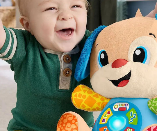 Fisher Price Animăluț Laugh and Learn Cățeluș Interactiv cu Urechi Albastre din Țesătură cu Muzică și Sunete pentru 6+ Luni