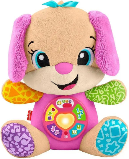 Fisher Price Animăluț Laugh and Learn Cățeluș Interactiv cu Urechi Roz din Țesătură cu Muzică și Sunete pentru 6+ Luni