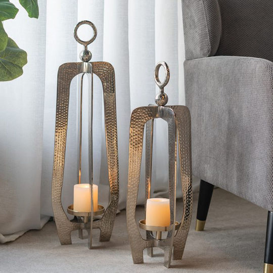 Artekko Tabletop Metallic Lantern Silver 20.3x20.3x58.4cm