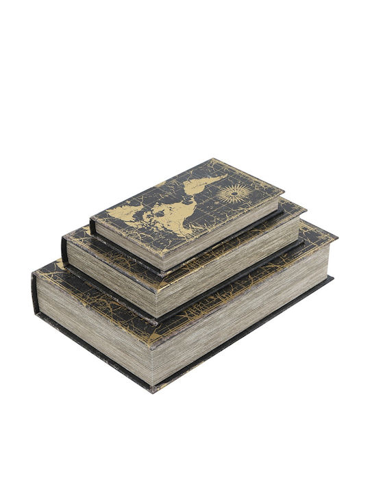 Artekko Book Decorative Book Box Wood Fabric Gold Black Set/3