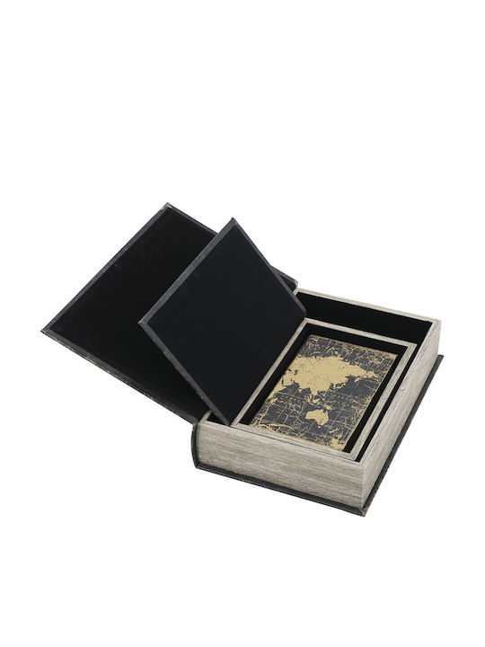 Artekko Book Decorative Book Box Wood Fabric Gold Black Set/3