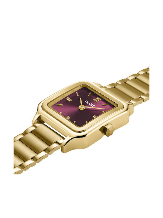 Cluse Gift Box Gracieuse Petite Womens Watch Steel Dark Cherry + Braided Snake Bracelet Gold Colour