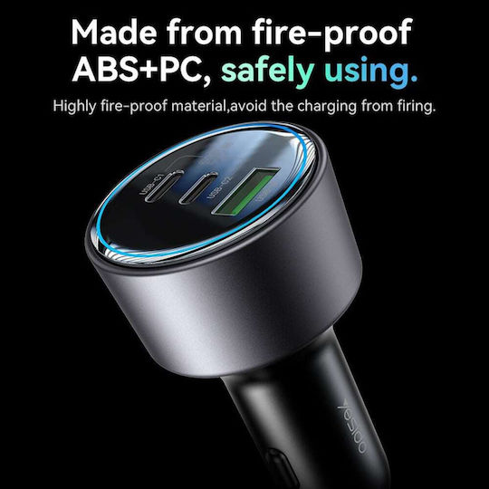 Yesido Auto-Ladegerät 200W Schnellladung mit Anschlüssen: 1xUSB 2xType-C Schwarz Farbe