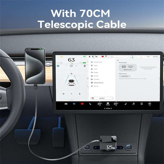 Yesido Car Charger 125W With Ports 1xUSB-A 1xType-C With Type-C Lightning Cable Black Colour