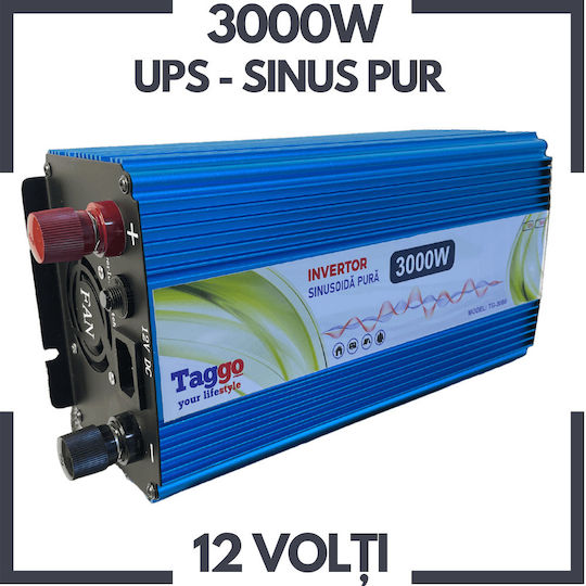 Taggo Invertor Auto Unda sinusoidală pură 3000W pentru Convertirea 12V DC în 220V AC