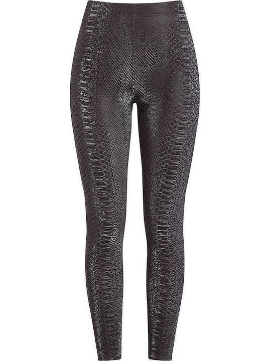 Celestino Γυναικείο Κολάν Τύπωμα Φίδι Γυαλιστερό Slim Fit Μαύρο