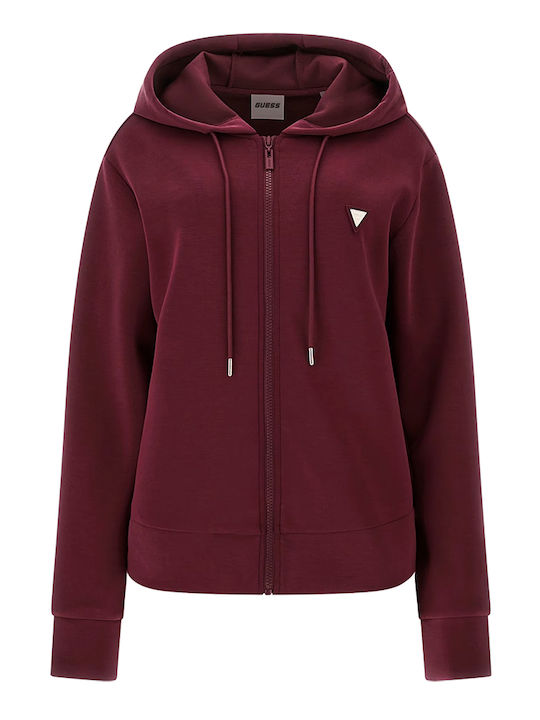 Long Women's Sweatshirt Jacket Hooded Burgundy