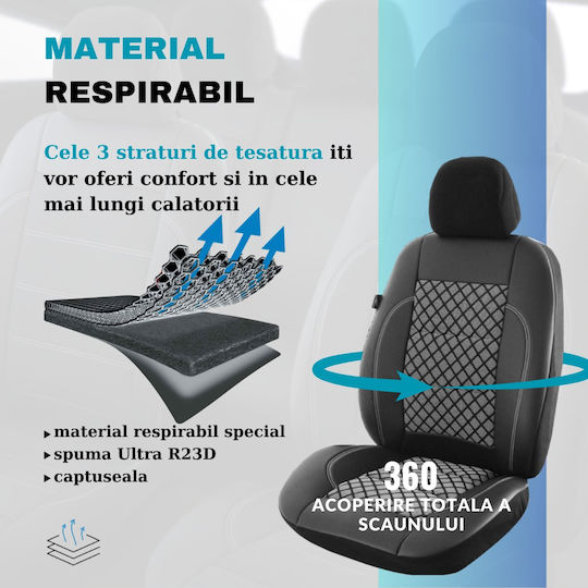 Smartic Set Spătare Auto 11buc Piele Gri / Negru