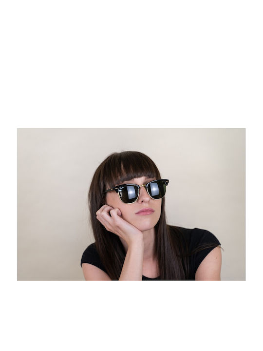 Ray Ban Clubmaster Unisex Sunglasses with Black Plastic Frame and Green Lens RB3016 W0365