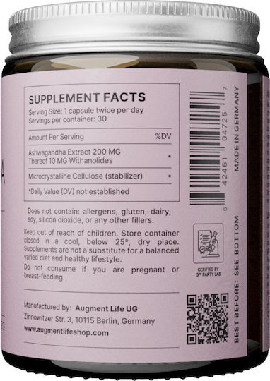 Augment Life Ashwagandha 200mg 60 κάψουλες