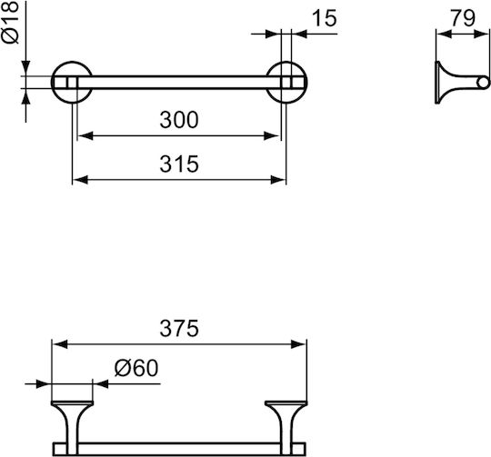 Ideal Standard Ράγα Μπάνιου Μονή Επιτοίχια με Βίδες
