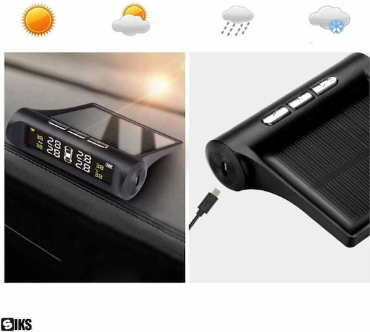 Siks Kit Sistem Monitorizare Presiune Aer Anvelope Auto Senzori Externi Alarmă Sonoră Oprire Automată Încărcare Solară Micro Usb Afișaj Lcd Presiune și Temperatură Anvelope în Timp Real Mașină Suv Autoturism Negru