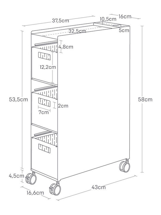 Yamazaki Yamazaki Metallisches Küchenwagen Mit 3 Ebenen Schwarzes 48x13x80cm