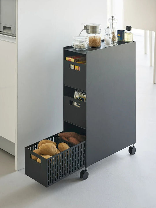 Yamazaki Yamazaki Metallisches Küchenwagen Mit 3 Ebenen Schwarzes 48x13x80cm
