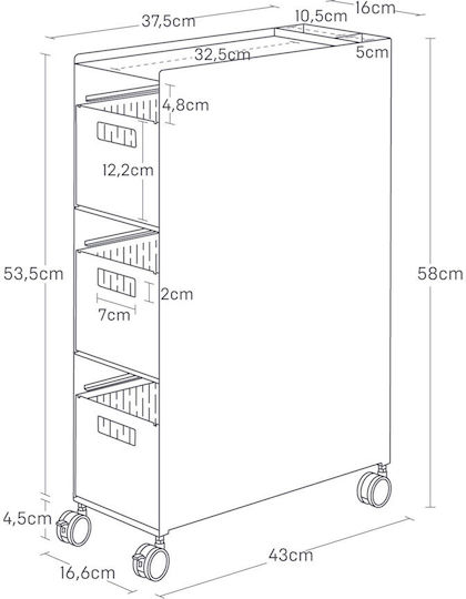 Yamazaki Кухненско Тролей Рафтове за Хранителни Продукти Бял 48x13x80см