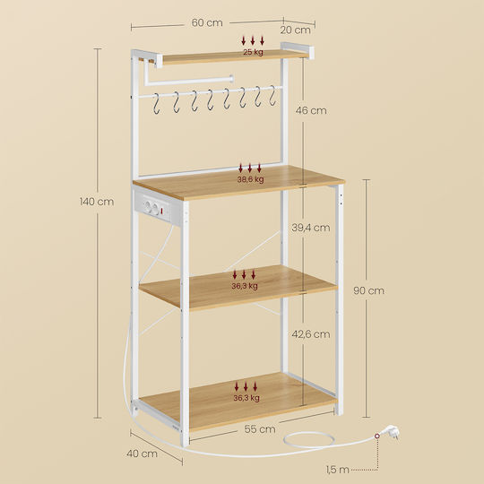 Vasagle Küchengestell Metall Beige 4 Steckplätze 60x40x140cm