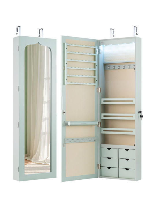Costway Ντουλάπι Κοσμημάτων Led Κλειδωμένο Επιτοίχιο Πόρτα Καθρέφτη & 6 Συρτάρια Πράσινο Hw63090gn