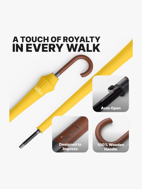 Royal Walk Αντιανεμική Αυτόματη Ομπρέλα Βροχής Σπαστή Κίτρινη