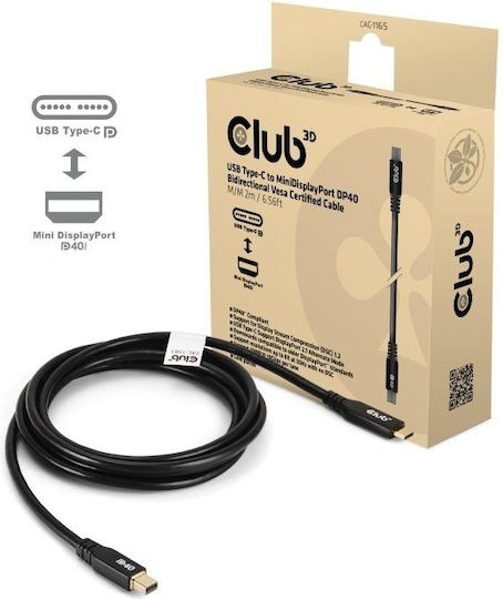 Club3D Video Cable USB-C male - mini DisplayPort PD Μαύρο 2m CAC-1561