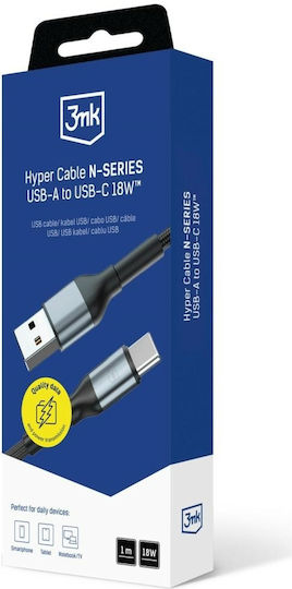 3MK Regular USB 2.0 Cablu USB-C bărbătesc - USB-A 18W Negru 1m