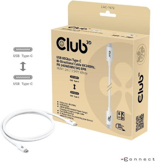 Club3D USB 2.0 Cable USB-C male - USB-C 240W PD Λευκό 1.2m