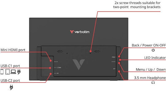 Verbatim Light 32401 IPS Монитор 15.6" FHD 1920x1080 с Време за Реакция 10мс GTG