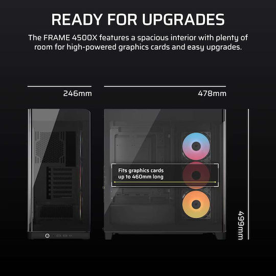Corsair Frame 4500X RS-R ARGB Геймърско бюро Midi Tower Компютърна кутия със страничен прозорец Черен