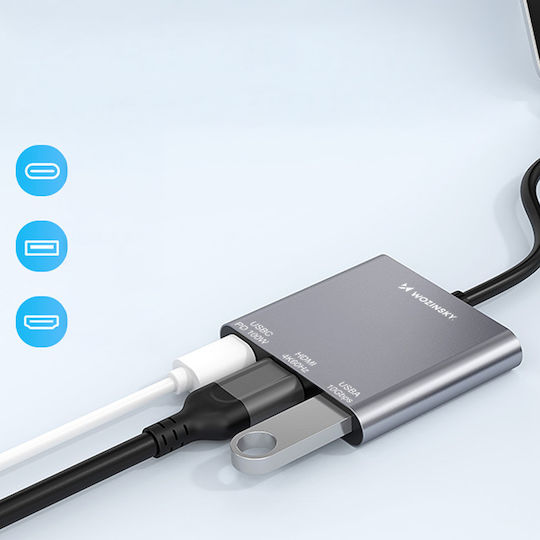 Wozinsky WHCH-01 USB-C Docking Station mit HDMI 4K PD Gray