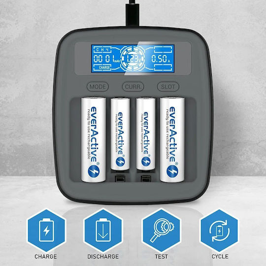 everActive NC-1000M V2 Зарядно 4 за батерии Ni-MH Размер AA/AAA в Черен цвят