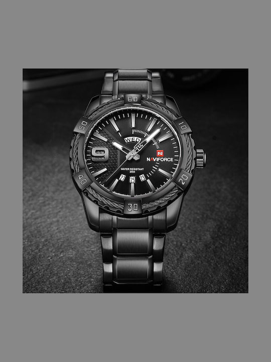 Naviforce Ceas Bărbați 22mm Baterie Cu Brățară Din Metal Neagră