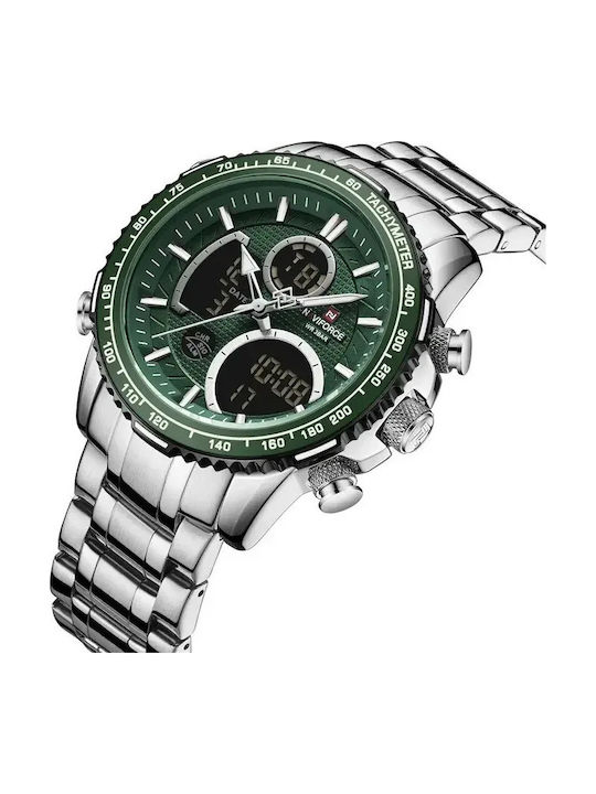 Naviforce Дигитален Мъжки Часовник 46mm Хронограф На Батерия със Сребриста Метална Гривна