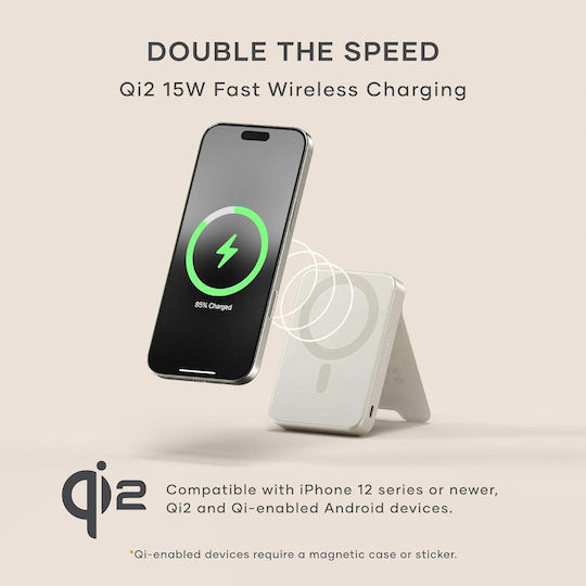 Satechi OntheGo MagSafe Qi2 Power Bank 5000mAh 15W mit USB-C Ausgangsanschlüsse Beiges