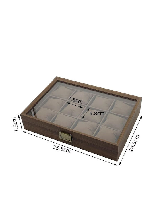 Elegant Wooden Box Storage Organization 12 Watches Pufo Noble Model Brown
