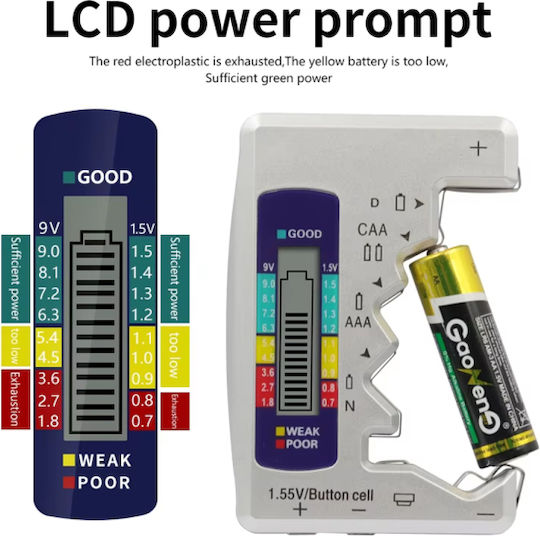 Ψηφιακό Battery Tester με Πτυσσόμενη Υποδοχή