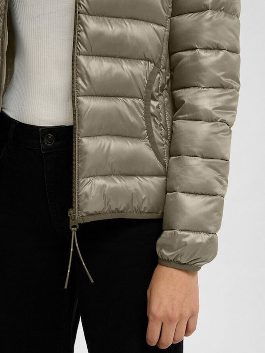 Lang Damen Puffer Jacke für Winter Beige/Gold
