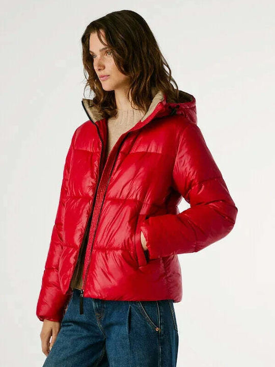 Kurz Damen Puffer Jacke Wasserdicht für Winter Rot