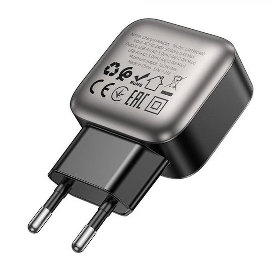 Lamtech Charger Without Cable with 2 USB-A Ports 12W Gray (LAM980480)